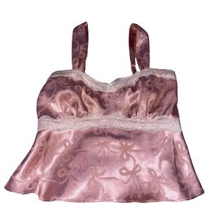 Satin Pink Lace Trim Chemise